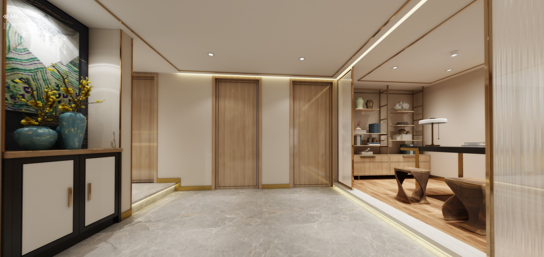 美國開心點(diǎn)餐廳：木紋不銹鋼天花裝飾